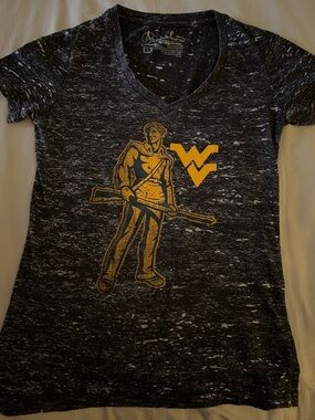 West Virginia Mountaineers Grey V-Neck Tee with Gold Graphic